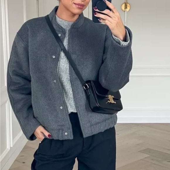 Abercrombie & Fitch Women's Wool Blend Grey Jacket Bomber - Picture 2 of 7